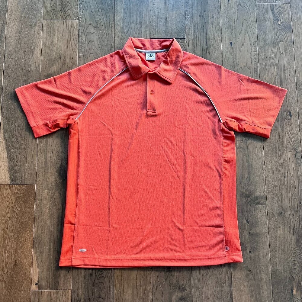Alo Yoga Men's Coolfit Performance Polo Shirt Orange Size M Golf Activewear